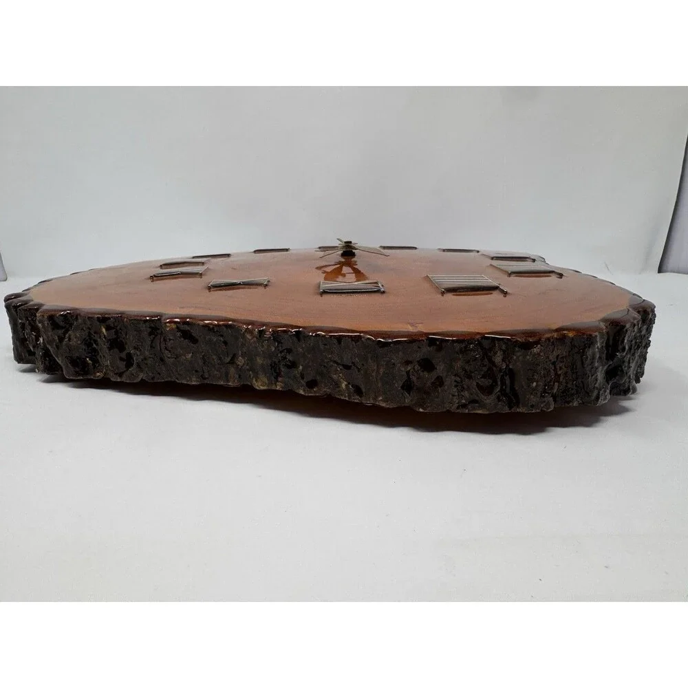 Vintage Live Edge Wood Slice Wall Clock Roman Numerals 15x16 Tested